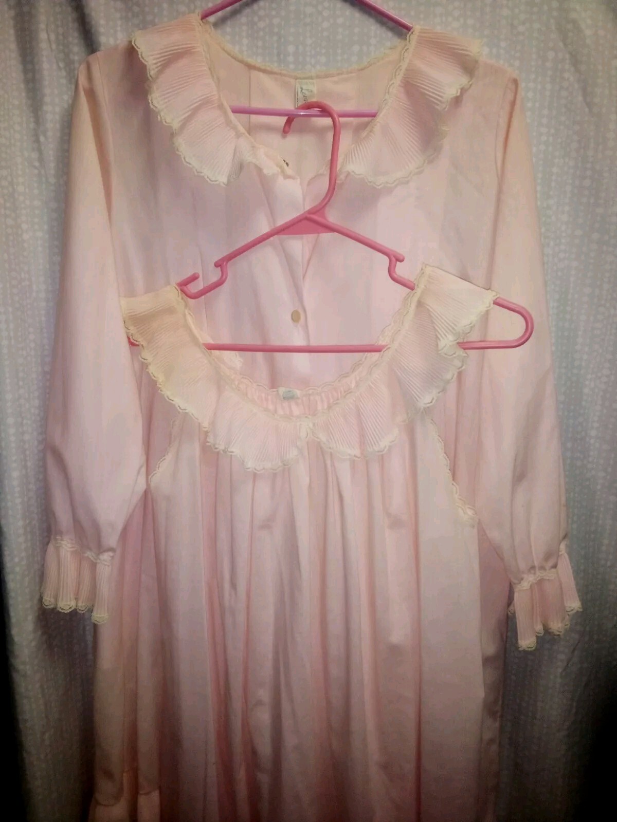 Vintage 40’s 50’s Leonora Sheer Lace Pink Dressing Gown & Slip Womens Small 2 Pc