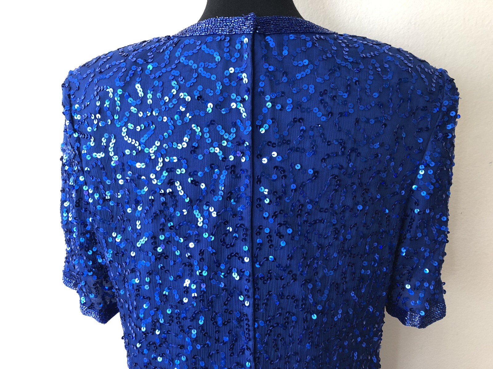 Vintage ’80s Joseph Le Bon Royal Blue Sequined & Beaded Tunic Top Cutout L/XL