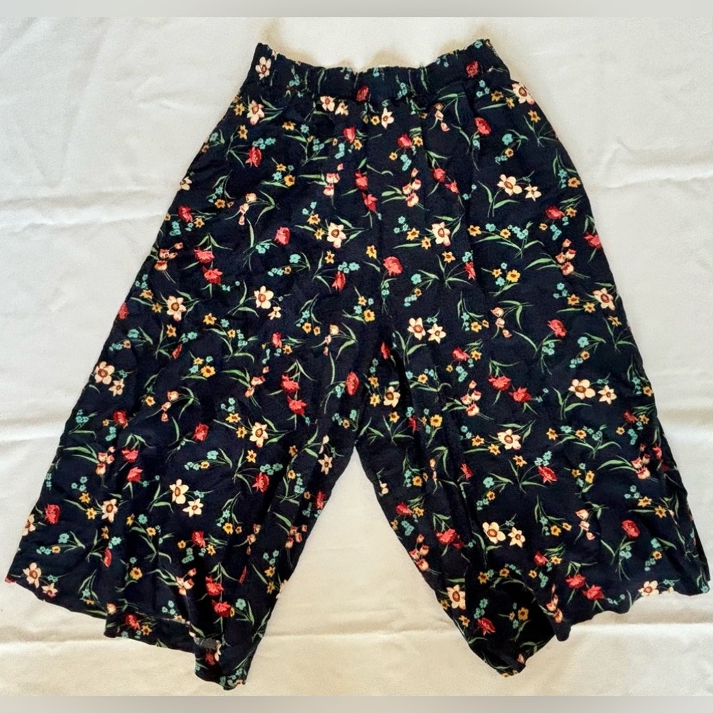 Russ Classic Vintage Womens Elastic Waist Palazzo Pants in Navy Floral Sz MP