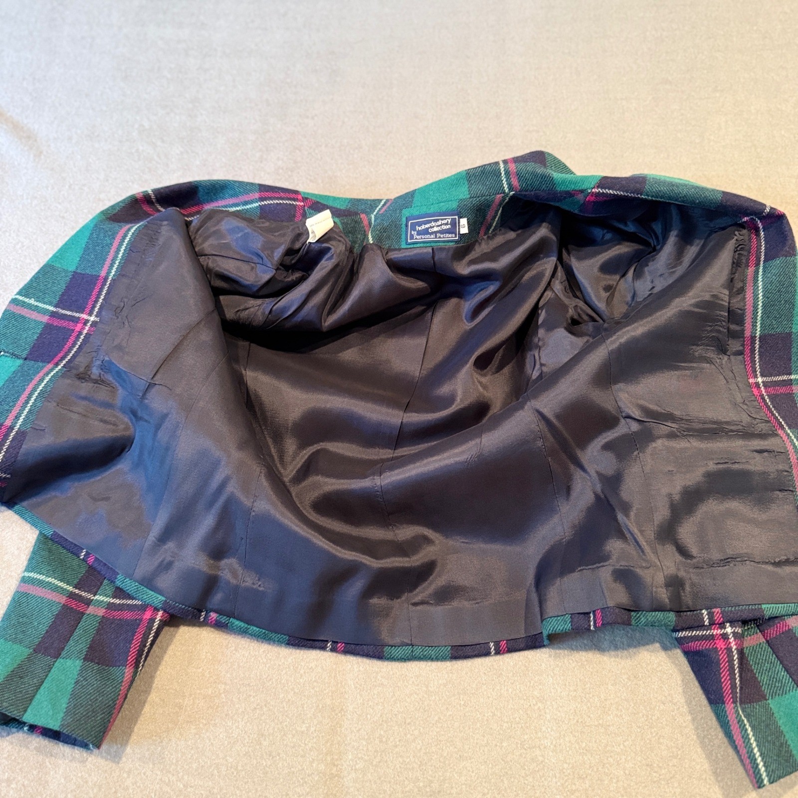 Vintage 80s Plaid Wool Blend Blazer – Teal Green Navy Pink – Petite Size 10