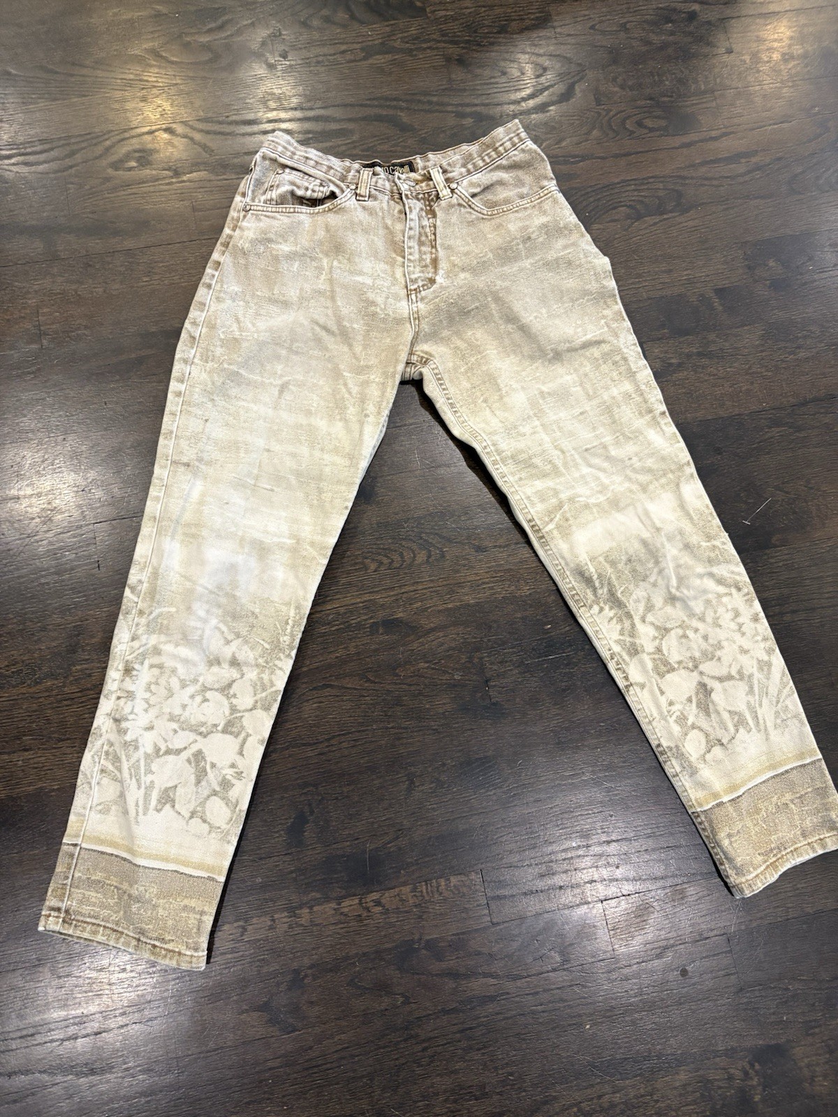 Vintage 90s Rare ROBERTO CAVALLI Distressed Floral Jeans Denim Women’s S