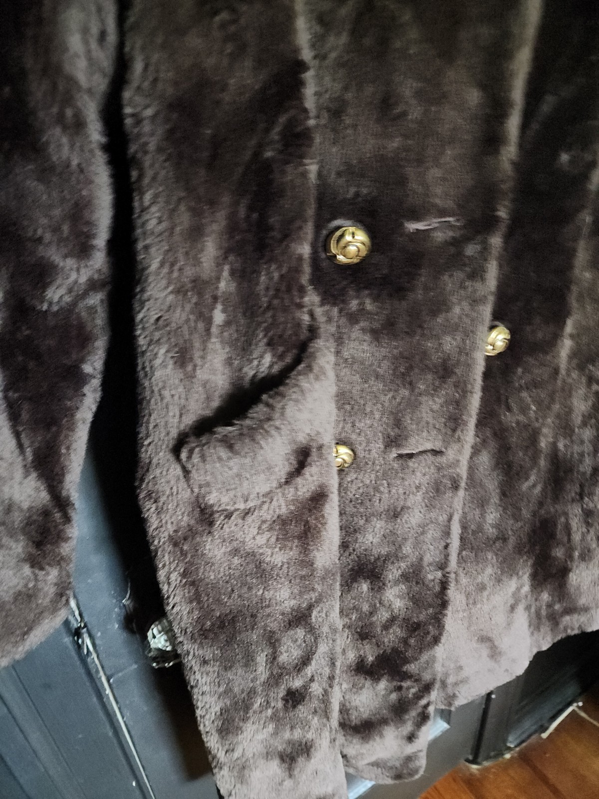 Vintage Faux Fur Brown Carpet Coat Wine Lining Long Plus Size XXL