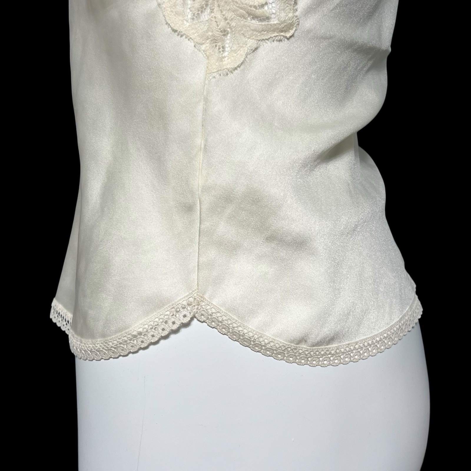Vtg 90s Victoria Secret Cami Top S Ivory Off White Lace USA Union Made
