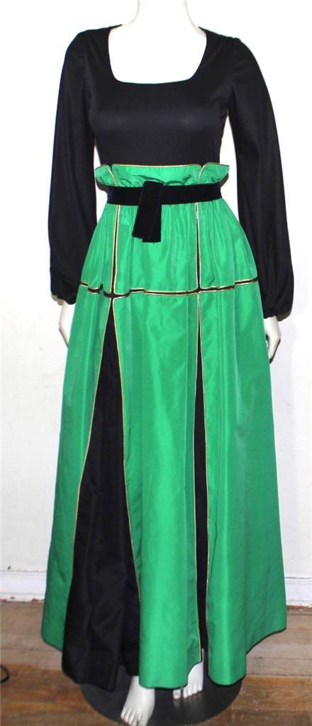 Travilla empire waist black and green gown 10 vintage