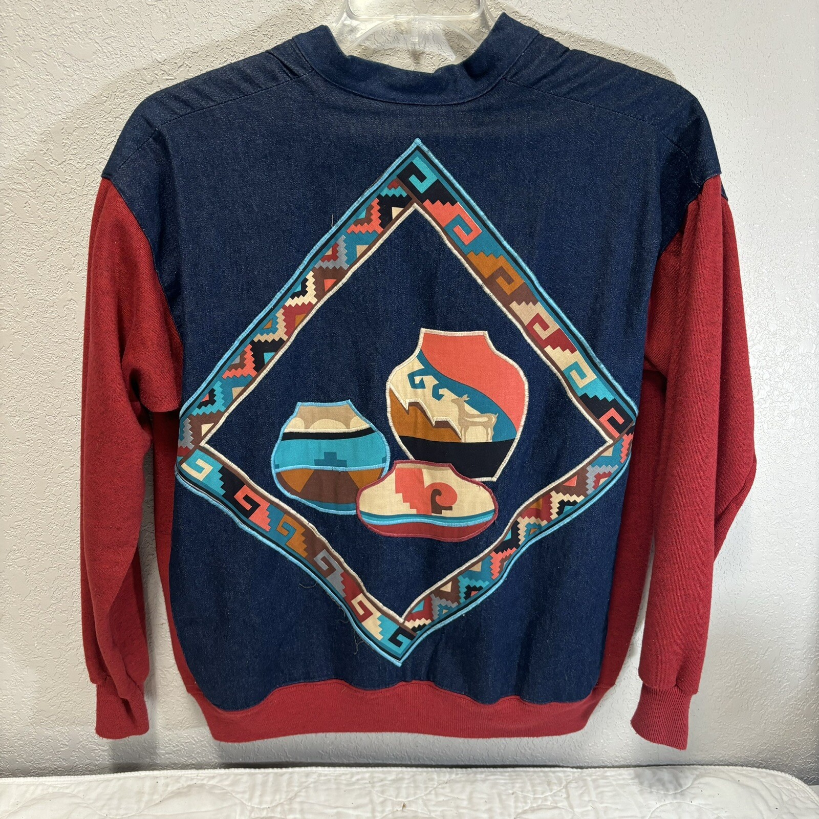Vintage HANES HER WAY cottagecore granycore Denim Sweatshirt Jacket Southwest XL