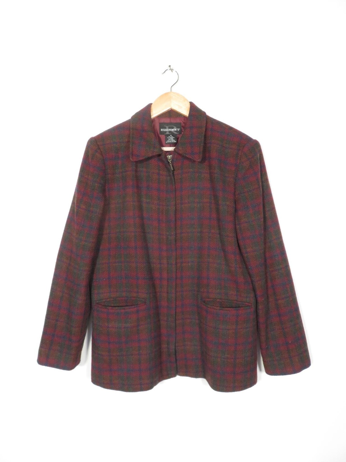 Vintage 90s Plaid Wool Blend Mid Weight Jacket Size M/L