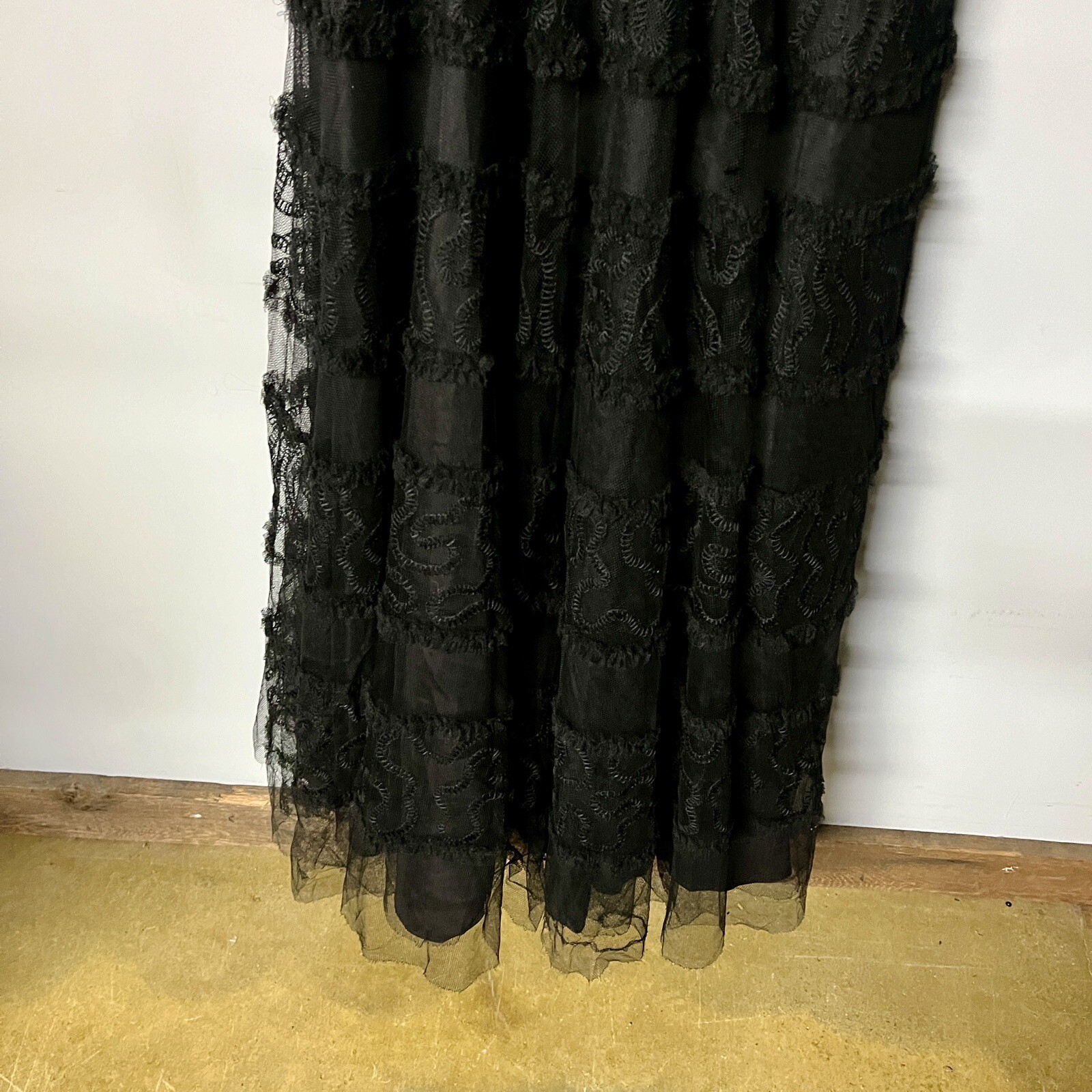 Vintage COUTURE 30s 40s Black Abstract LACE Dress 12