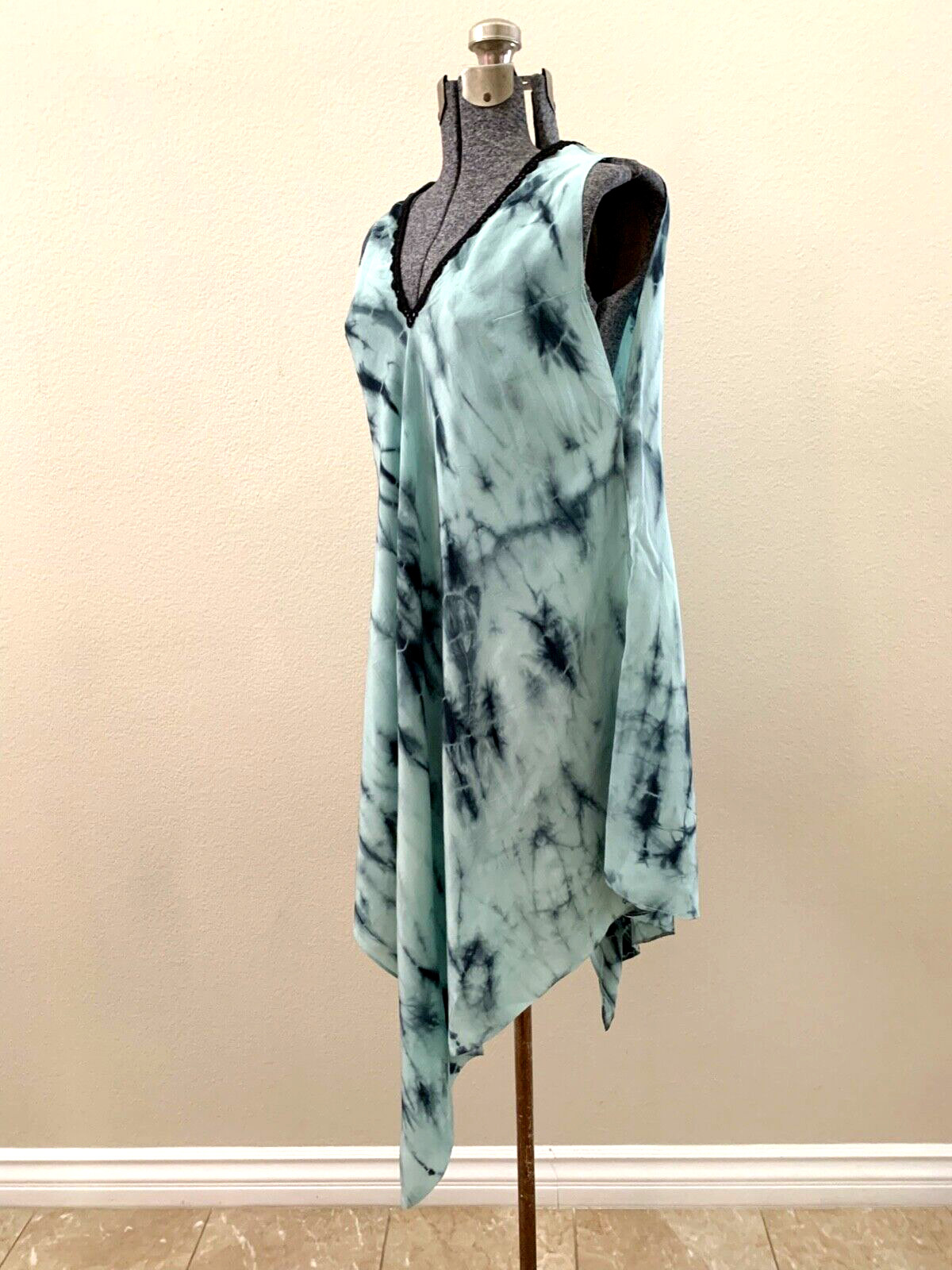 Asymmetrical Tie-Dyed Vintage Silk Coverup Dress