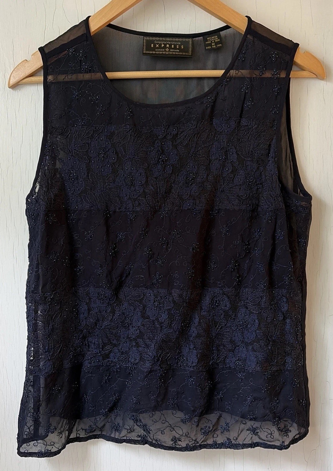 Vtg Compagnie Internationale Express Blouse Sheer Beaded Whimsigoth Sz M
