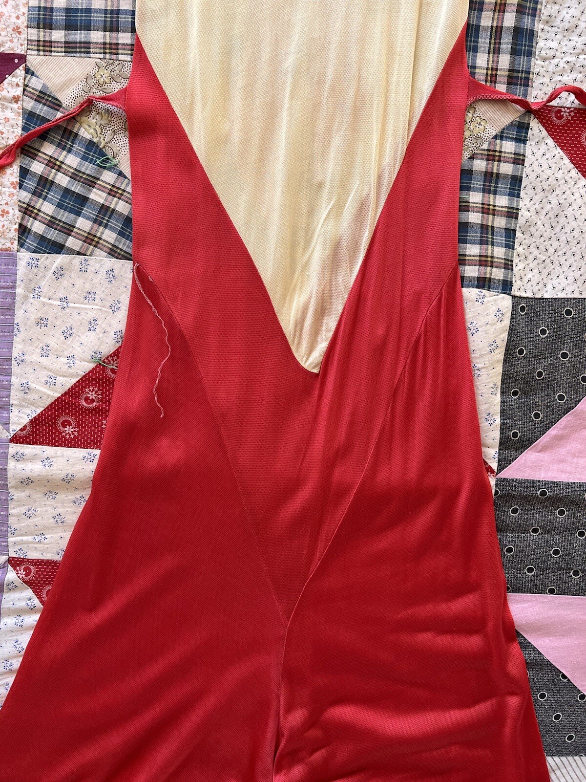 Vintage 1930s Red & Cream Trompe L’Oeil Rayon Jersey Beach Pajamas Jumpsuit Deco