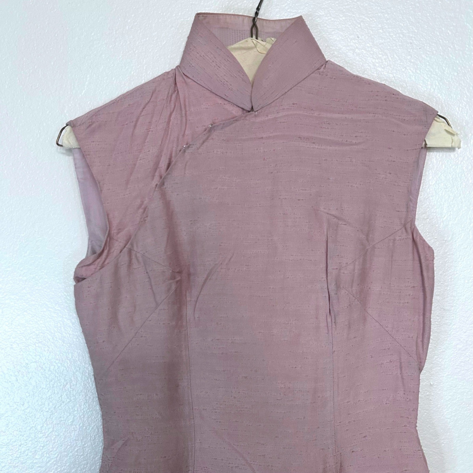 Women’s S Mauve Pink Mandarin Collar Cheongsam Dress Sleeveless Silk Oriental