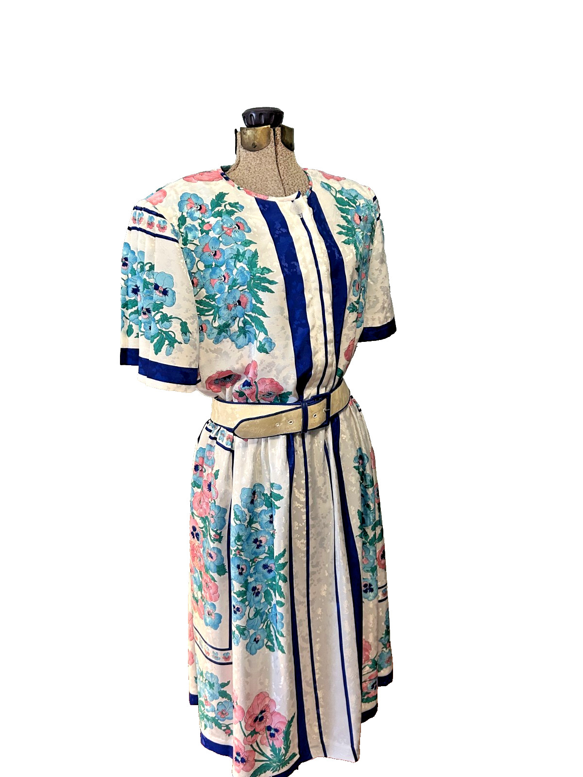Silky Garden Pansy Print Calif Designs Dorothy Samuel 1980s does 40s Dress M