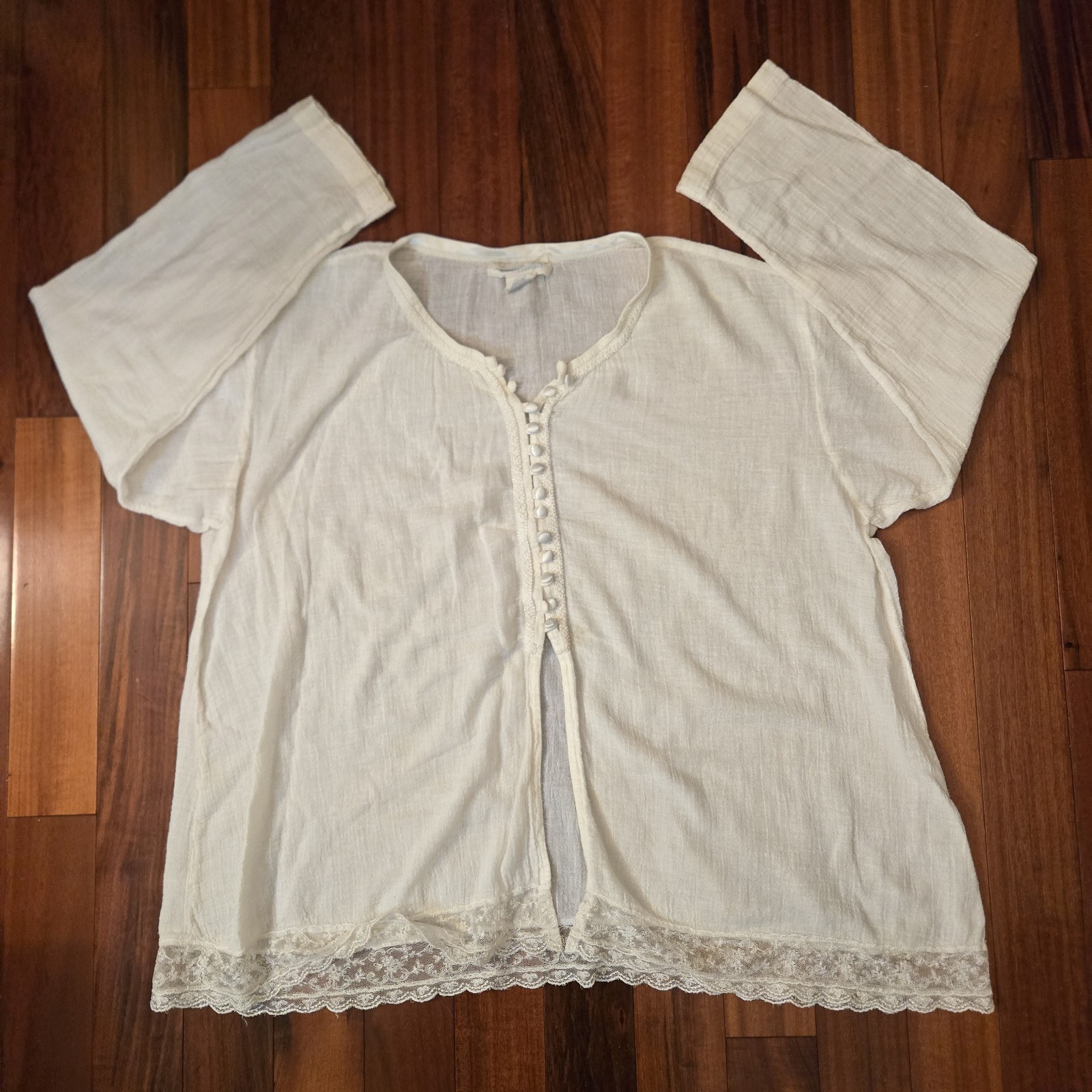 Vintage Women’s L 90s Victoria Secret Country Quality Cottons Ivory Linen Light