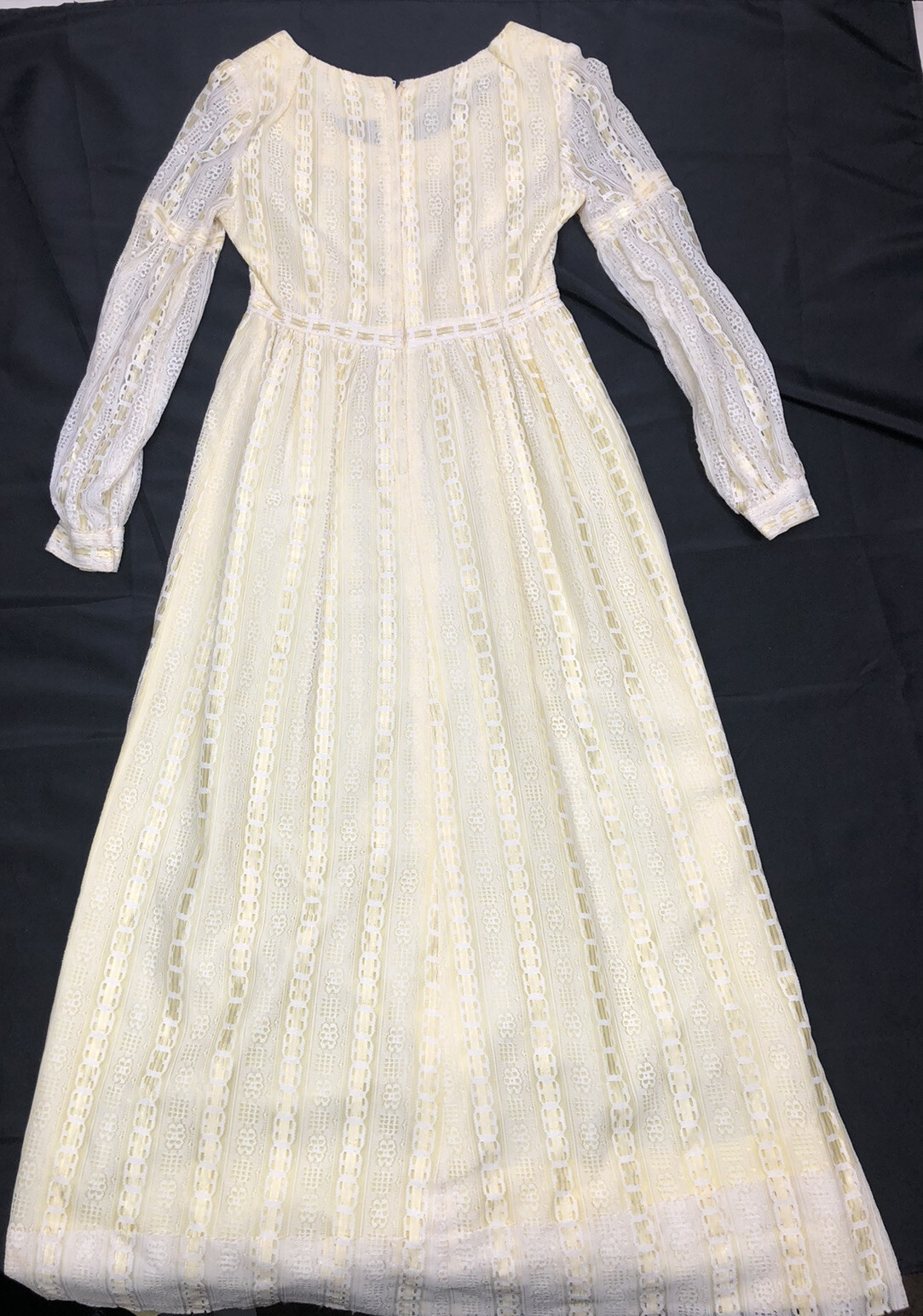 Vintage Lace Hippie MOD BOHO MAXI DRESS Yellow White 1960’s 1970s