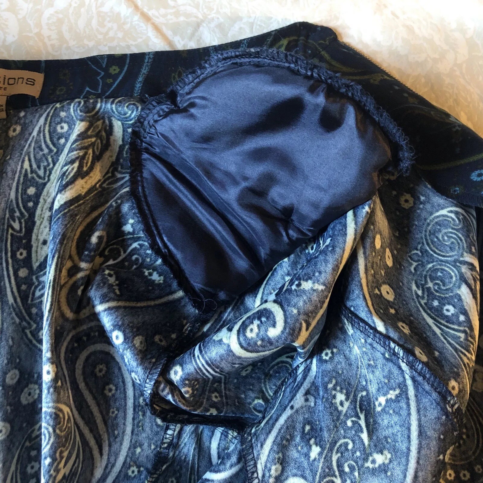 Vtg Notations Women PM Velvety Soft Lightweight Blue Paisley Zip Jacket Stretch