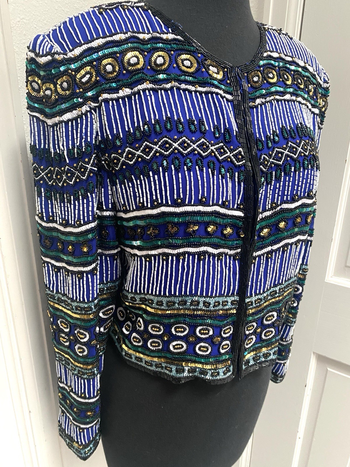 Stunning Vintage Beaded Blue Silk Jacket Niteline by Della Roufogali