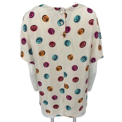 Vintage 1980s Silk Trompe L’Oeil Colorful Blouse Top M/L