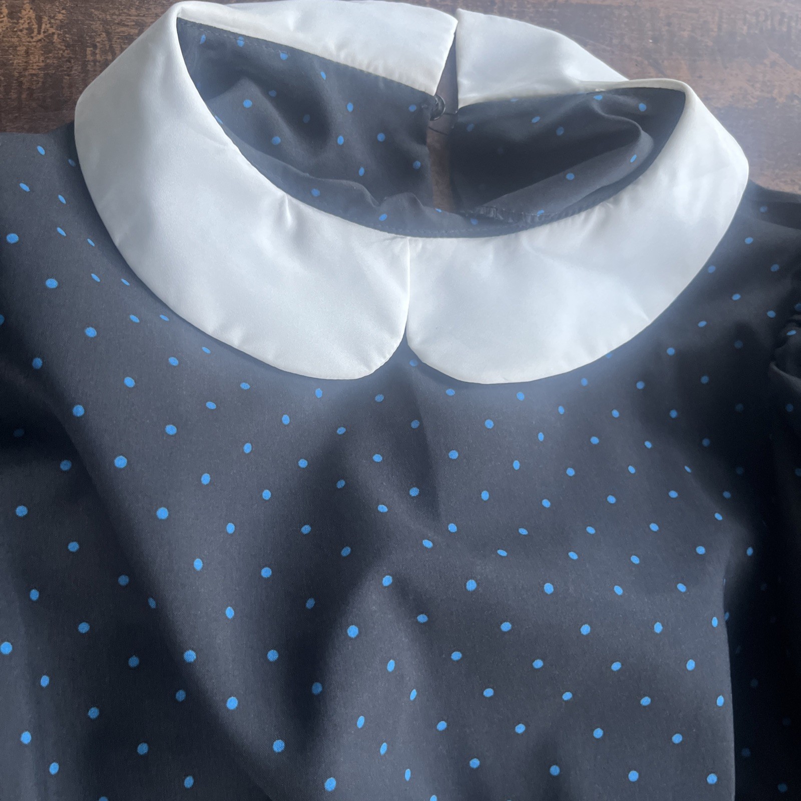 Vintage Peter Pan Collar Polka Dot Midi Dress Shoulder Pads Gothic Wednesday Sm