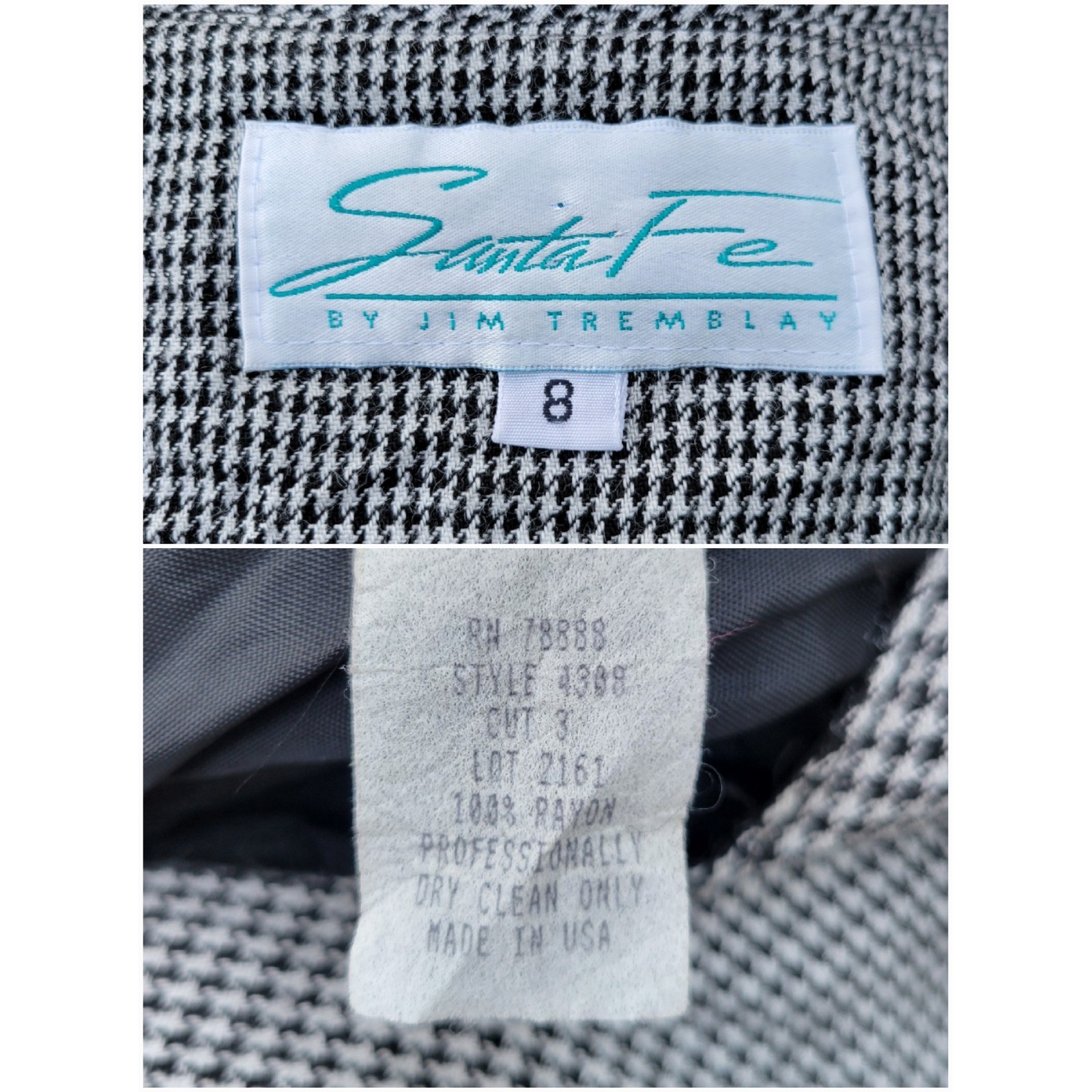 Santa Fe Jim Tremblay Dress Black White Houndstooth Double Breasted Midi Size 8