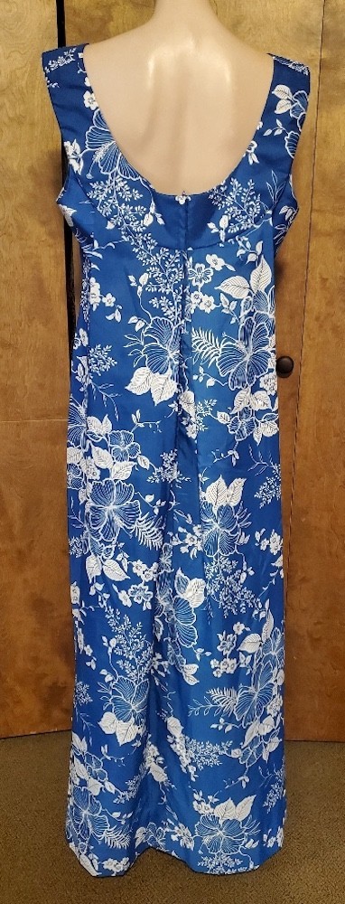 Vintage Pacific Isle Creations Hawaiian Blue Floral Maxi Dress, Sz L; EXC!!
