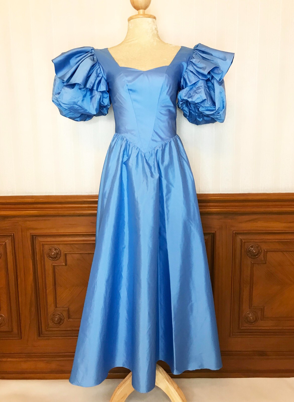 Vintage Alyce Designs Puffy Sleeve Prom Party Formal Dress Gown Blue Sz 6 USA