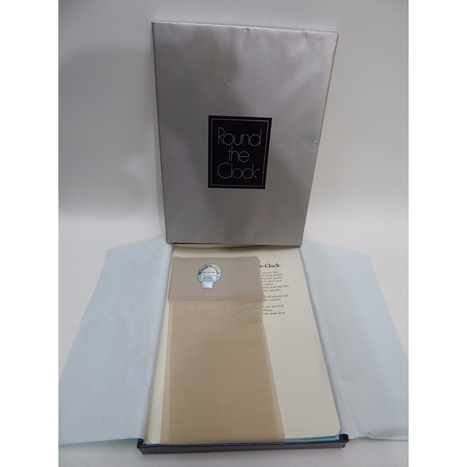 Vtg Round the Clock 9 – 10 1/2 Stately Large Great Lengths Cocoa Creme Stockings