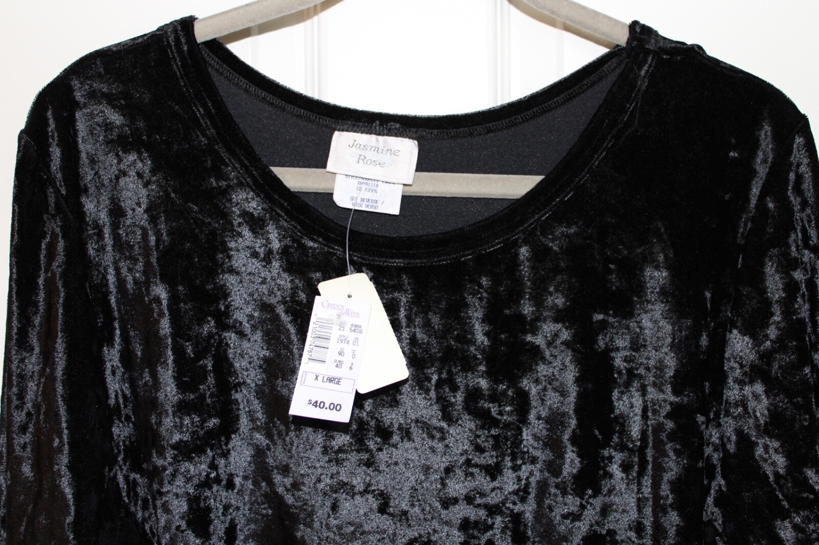 VTG 80s NWT Jasmine Rose Black Crushed Velvet Long Sleeve Maxi Dress Size XL/16