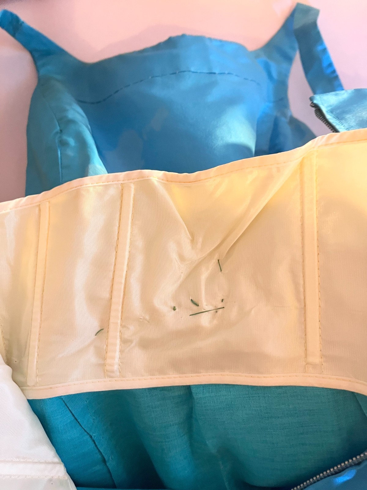Vintage 50s Henri Bendel Young Timers Sleeveless Blue-Green Gown Pockets *Flaws