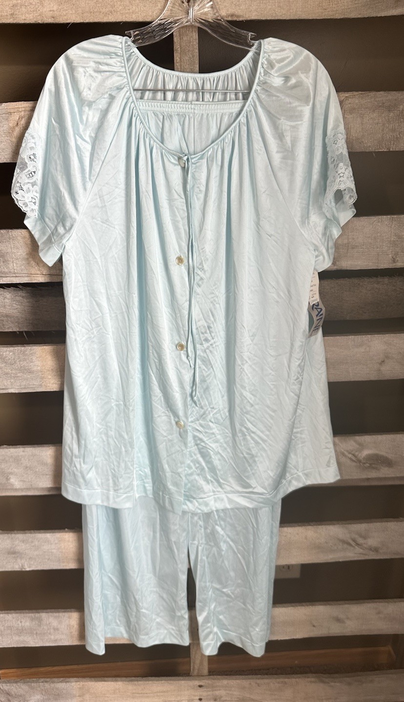 NWT Vintage Lorraine Nylon Pajama Set Size 1X Baby Blue