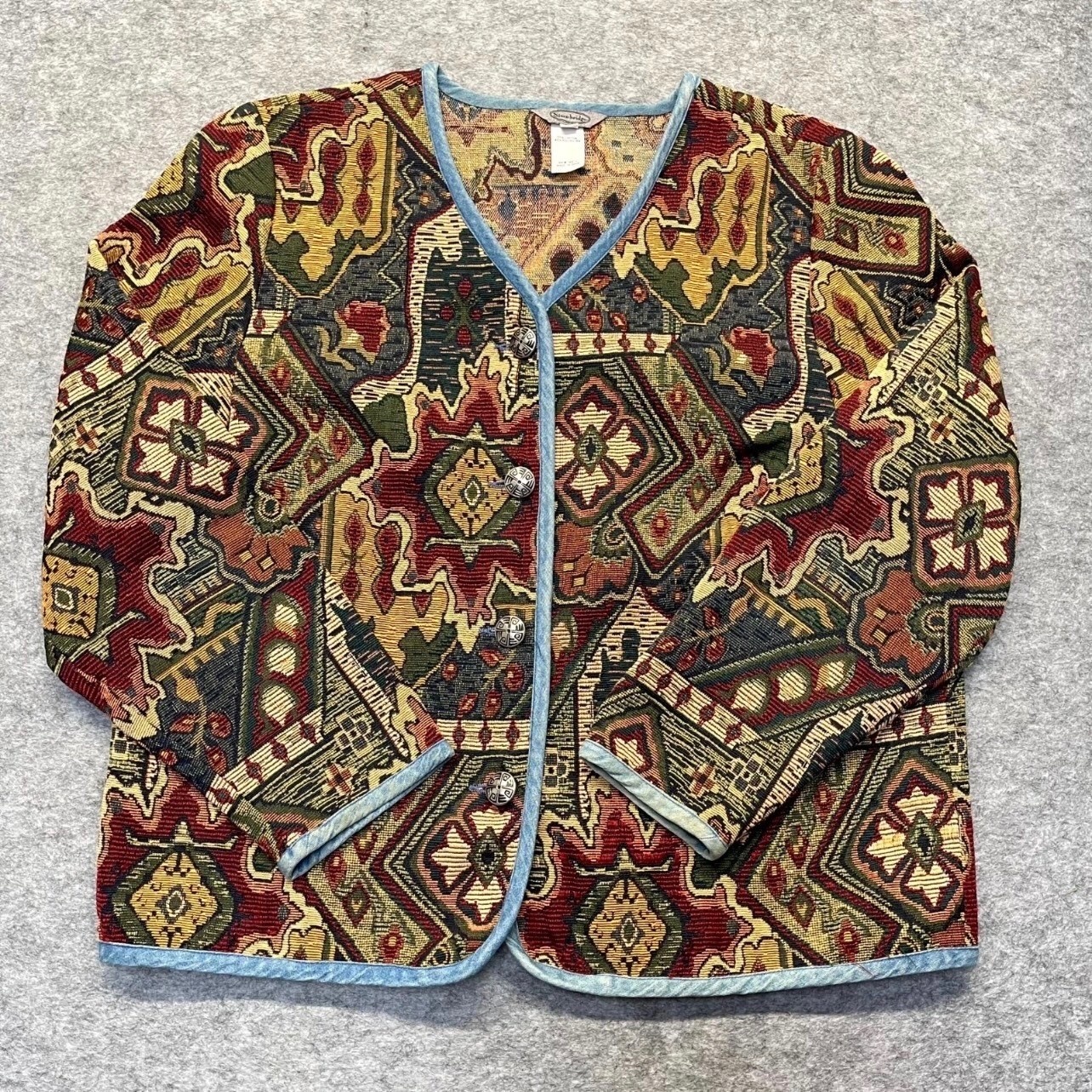 Stonebridge Tapestry Jacket Womens XL Button Boho Cotton Blend Multi Geometric