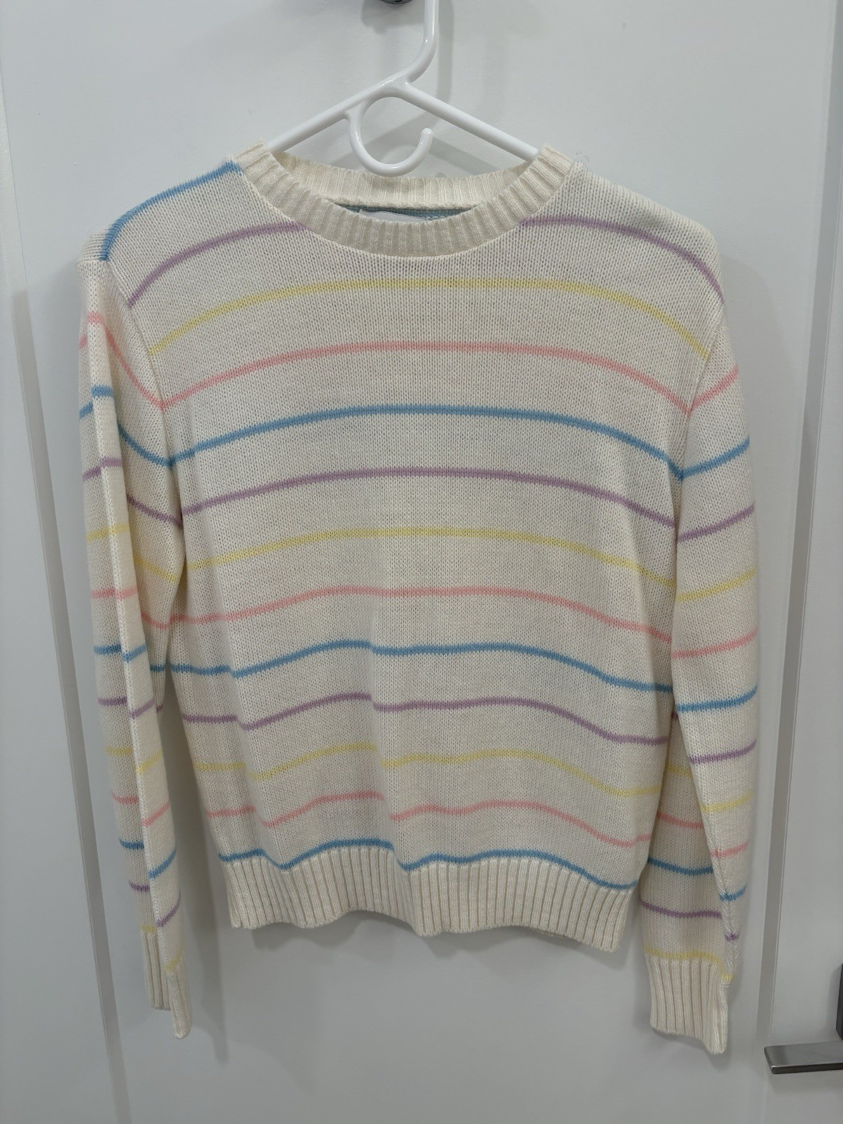 Vintage 80s Cream Pastel Stripe Knit Gardner USA Made Sweater