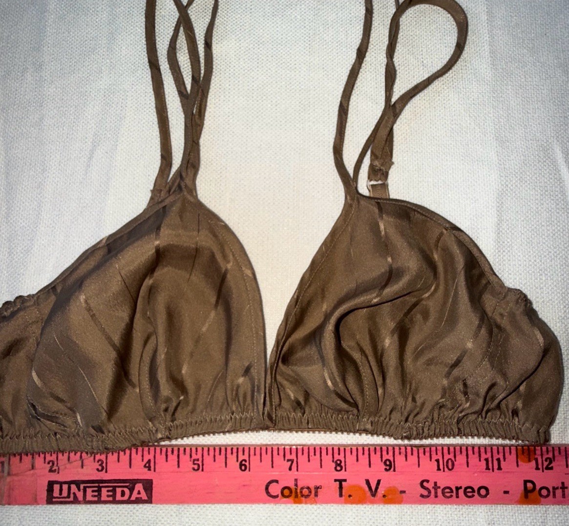 Vtg Vivine La Rinascente Bra 100% Silk M L Bralette Mocha Brown Stripe NOS