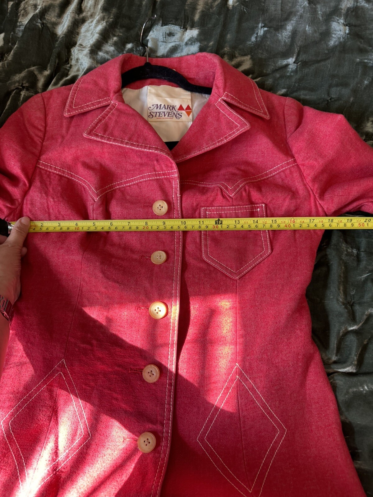 Vintage 1972 Mark Stevens Red Western Jacket Coat Soft Denim Lined England
