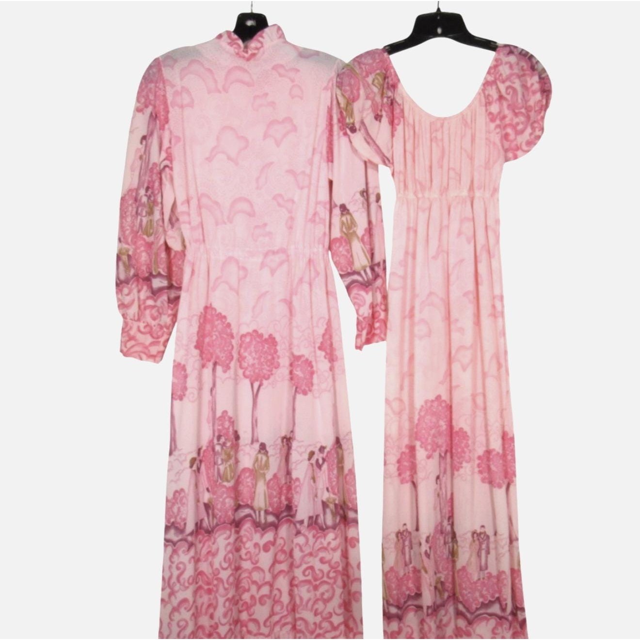 VINTAGE Sears Nylon PINK TOILE PEIGNOIR SET Robe & Nightgown/Gown XXS/XS