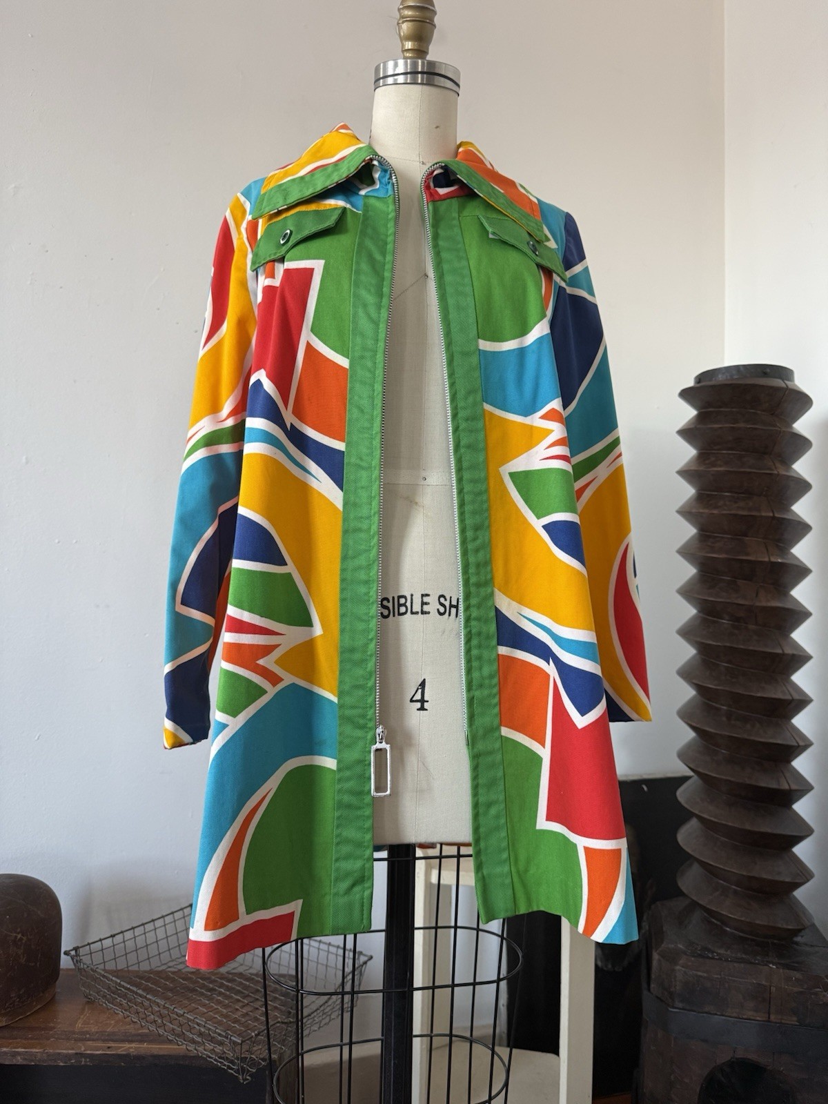 60s Mod Psychedelic Pop Art Print A-Line Swing Coat/ Statement Jacket/Mini Dress