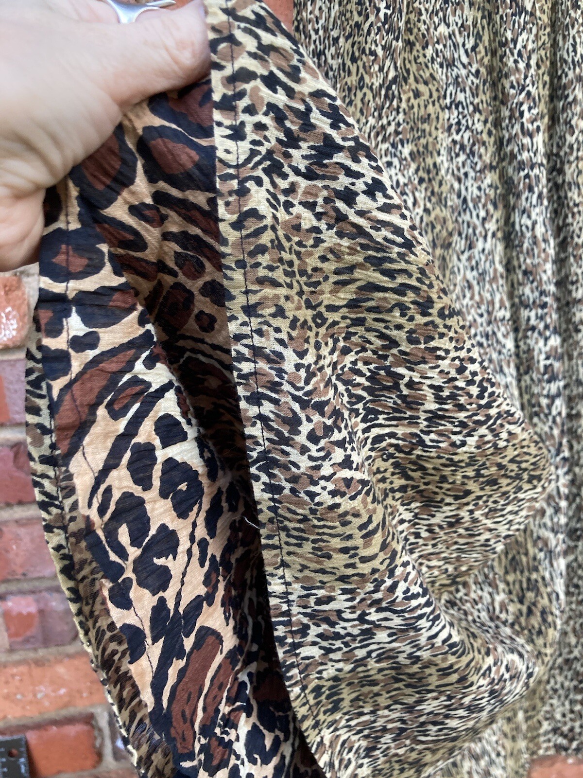 Vintage Zashi INDIA Boho MAXI SKIRT CRINKLED COTTON Animal Print Reversible L