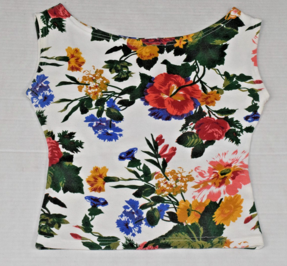Vintage Sleeveless Top Express Tricot Size M 90s Floral Bouquet Soft Stretch