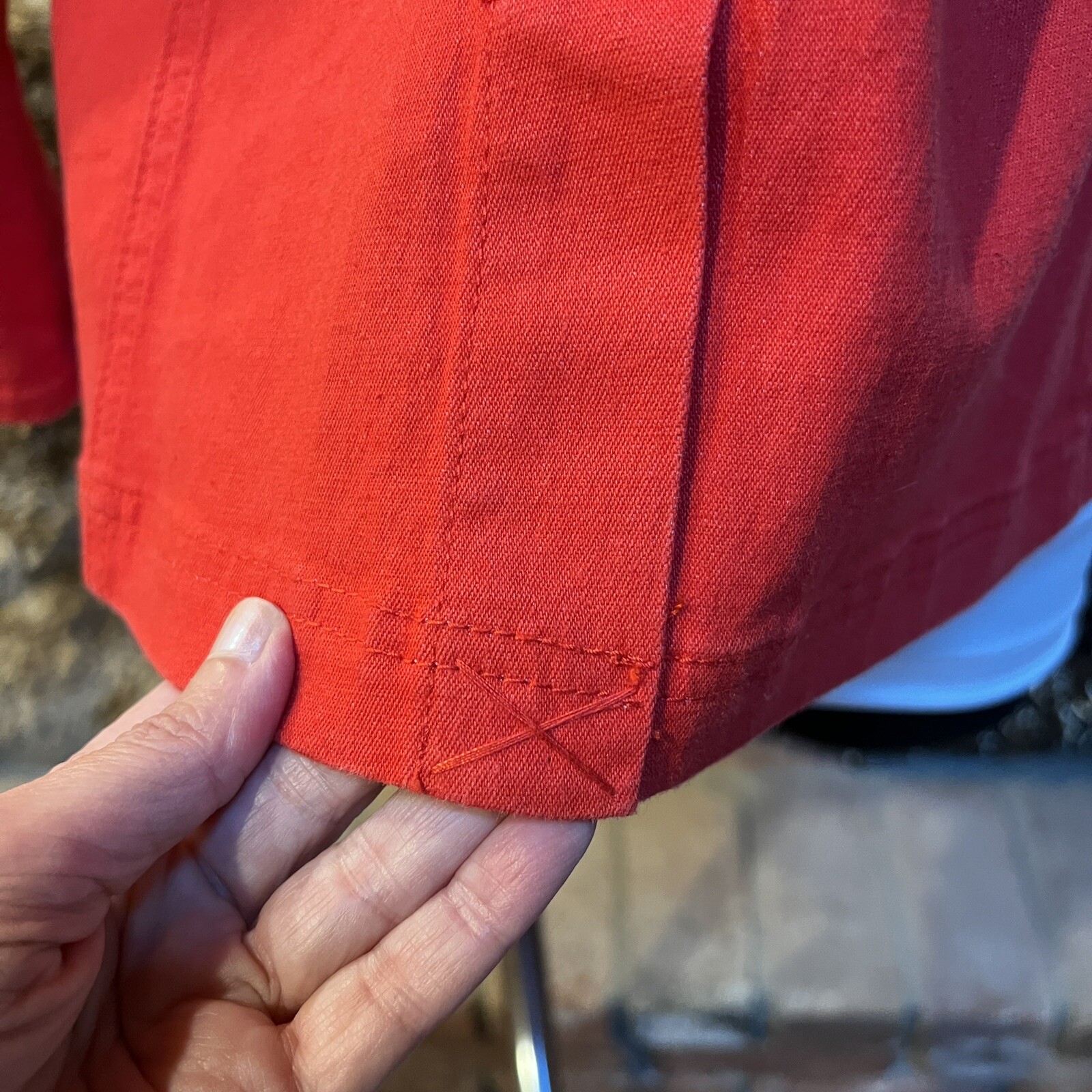 DIANE GILMAN DG2 Red / Brass Hardware Accent Stretch Denim Blazer Jacket XS S M
