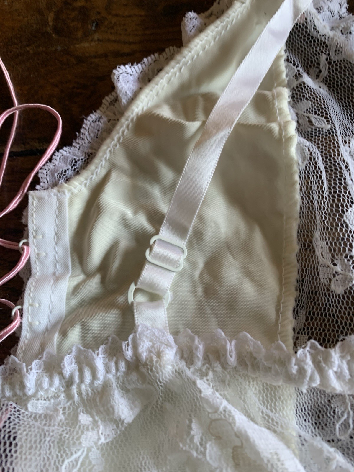 Vintage Emil Bole Corset Panties White Lace Rose Lingerie Lace Up Size Large