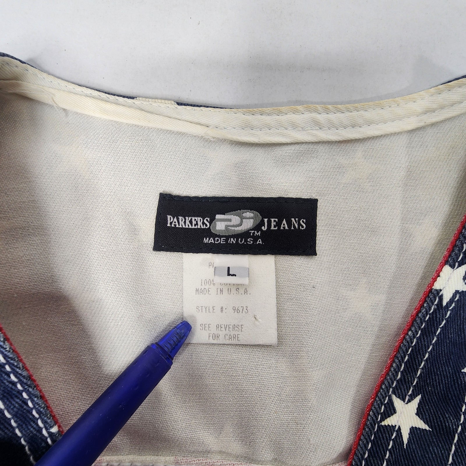 Vintage Parkers Jeans American Flag Vest Womens Large Denim Made in USA Button
