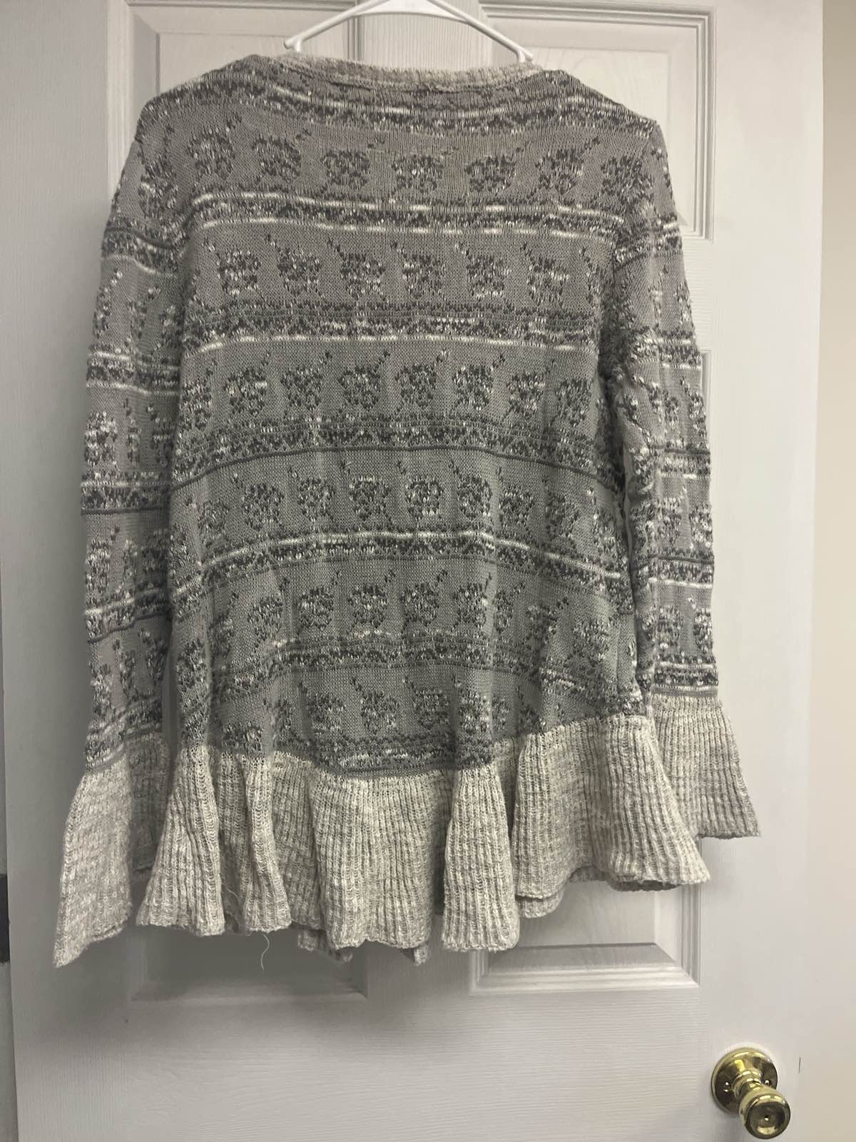 Style & Co Womens Gray White Patchwork Knit Tunic Sweater Ruffled Hem Sz M