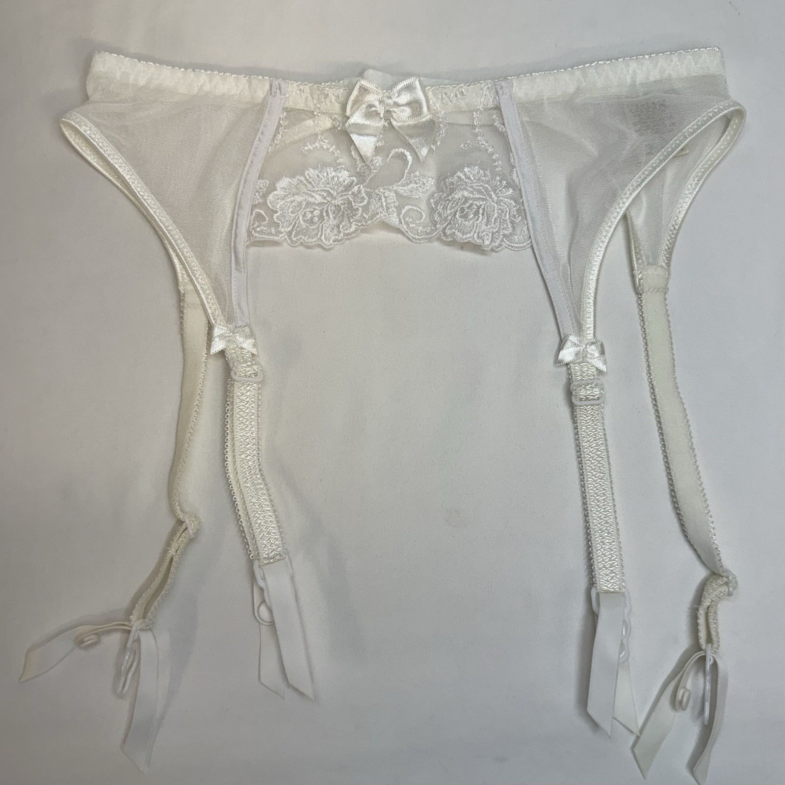 Vintage 90s CACIQUE Ivory Lace Garter Belt Lingerie Bridal Wedding SMALL