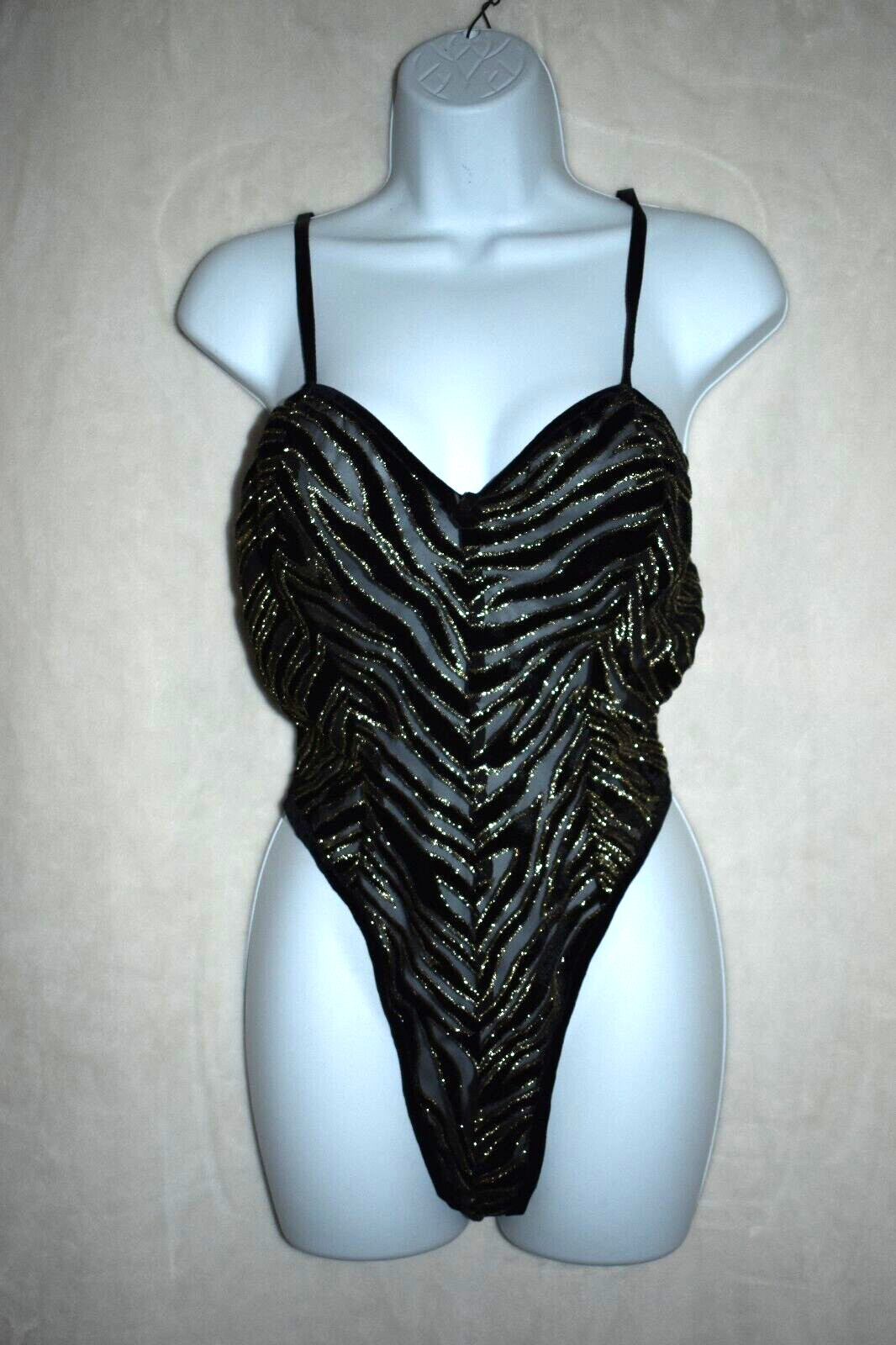 Vintage MAIDENFORM Velvet Gold Metallic Mesh Bodysuit Slip Teddy sz S