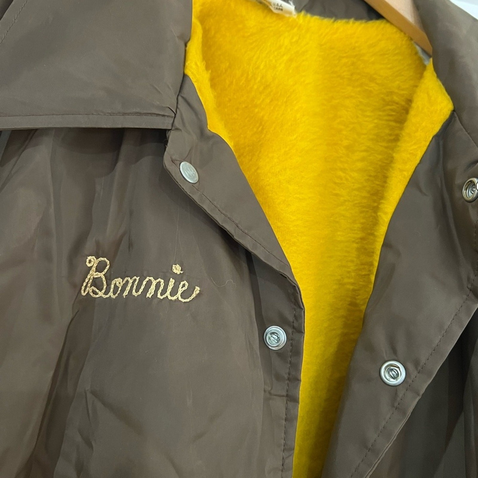 Vtg Brown Nylon Coach Jacket Yellow Lined „Bonnie” 70s 80s Streetwear
