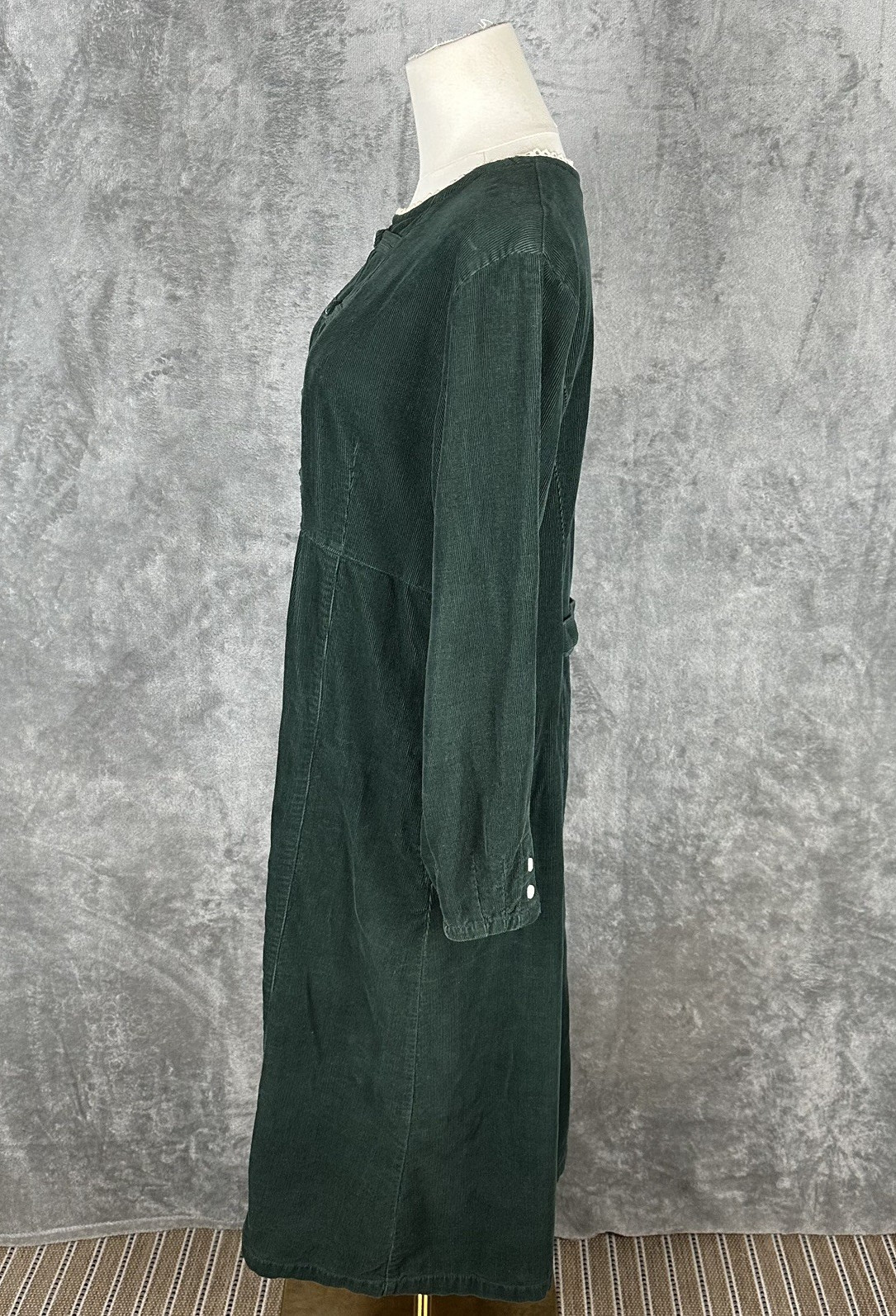 Vintage Corduroy Green Midi 10P Dress Renaissance Festival Prairie Boho Cottage