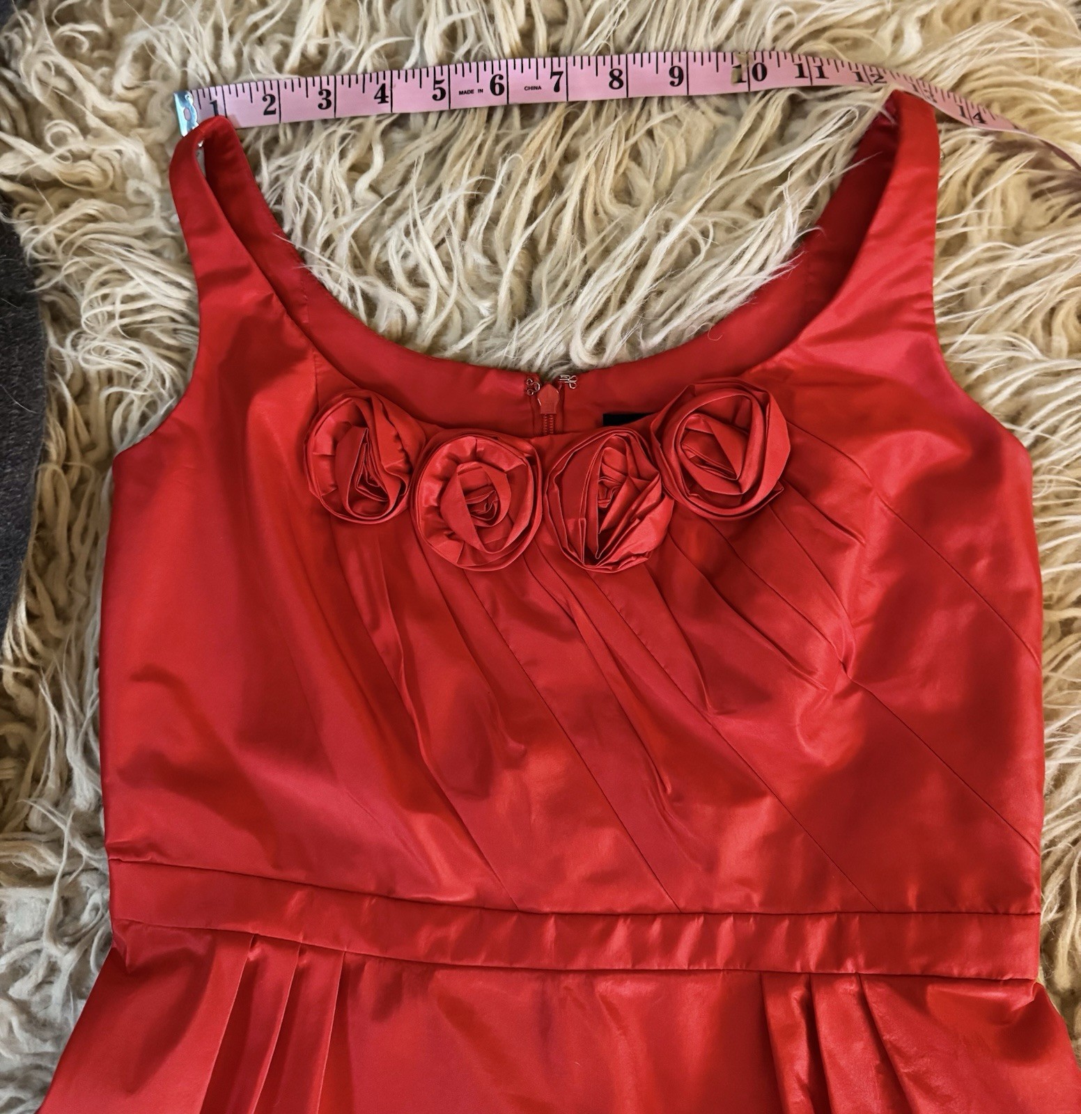 Vtg Red Carmen Marc Valvo Silk Regal Neck Empire Cocktail Roses Dress XS