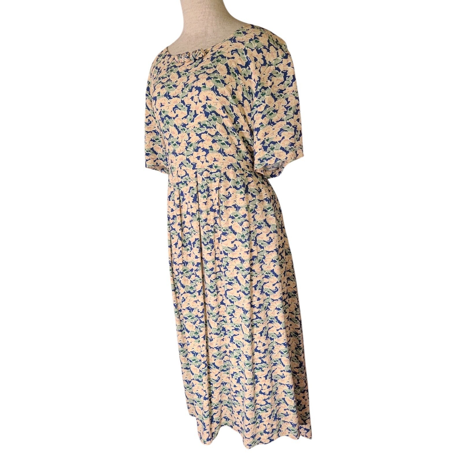 Vintage Carol Anderson Dress Sz 14 Pastel Floral Print Rayon Tie Back Cottage