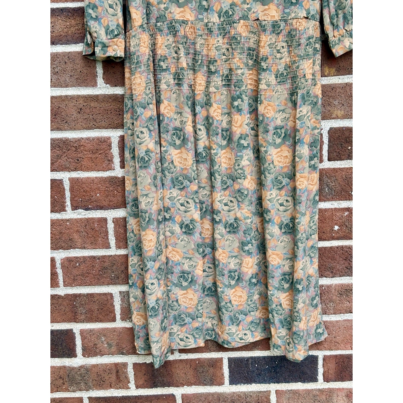 Vintage 80s Taurus II Floral Prairie Dress Lace Collar Drop Waist Pink Green
