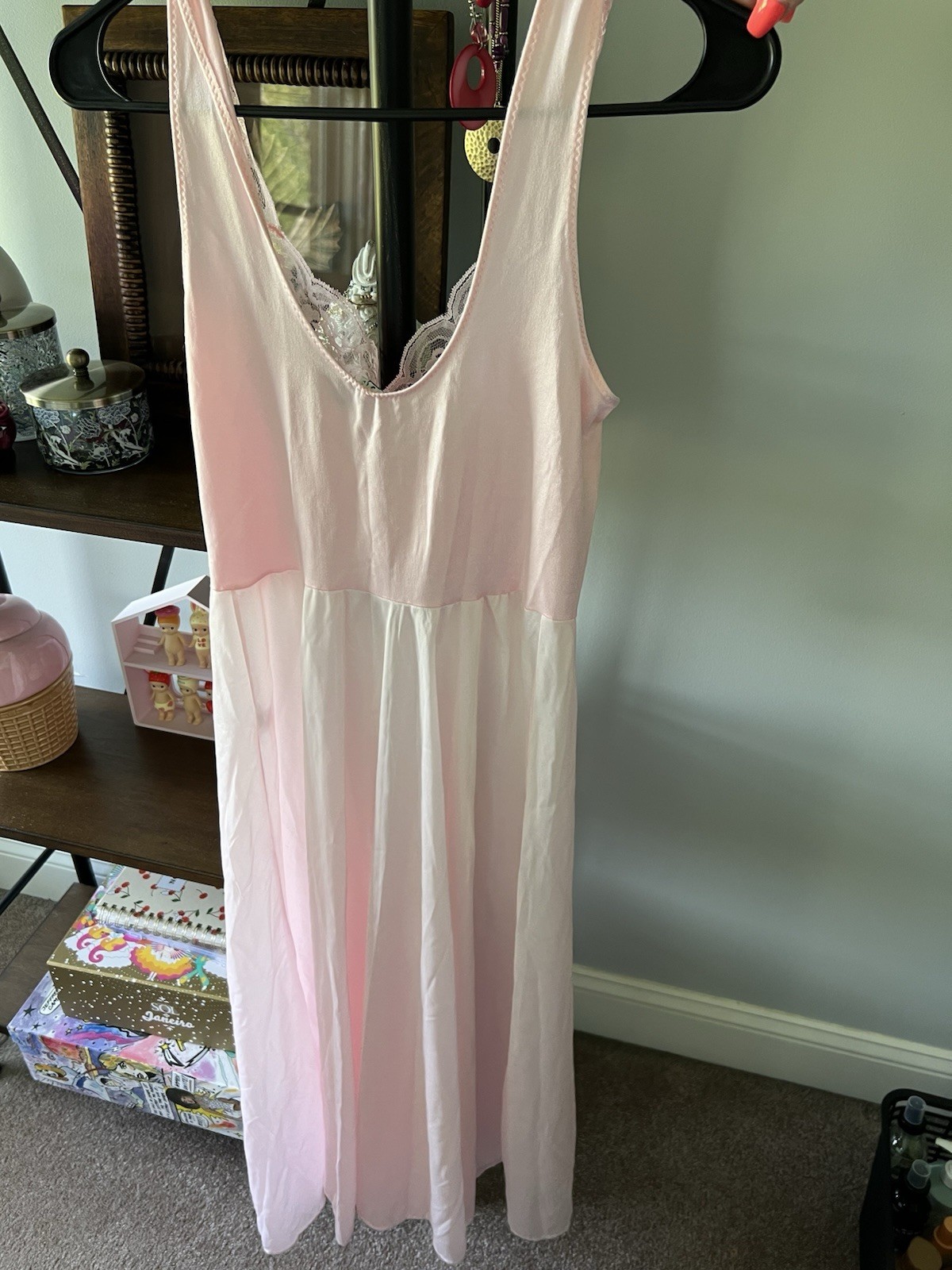 Vintage Eyeful By The Flaums Full Sweep Baby Pink Lace Night Gown Size L