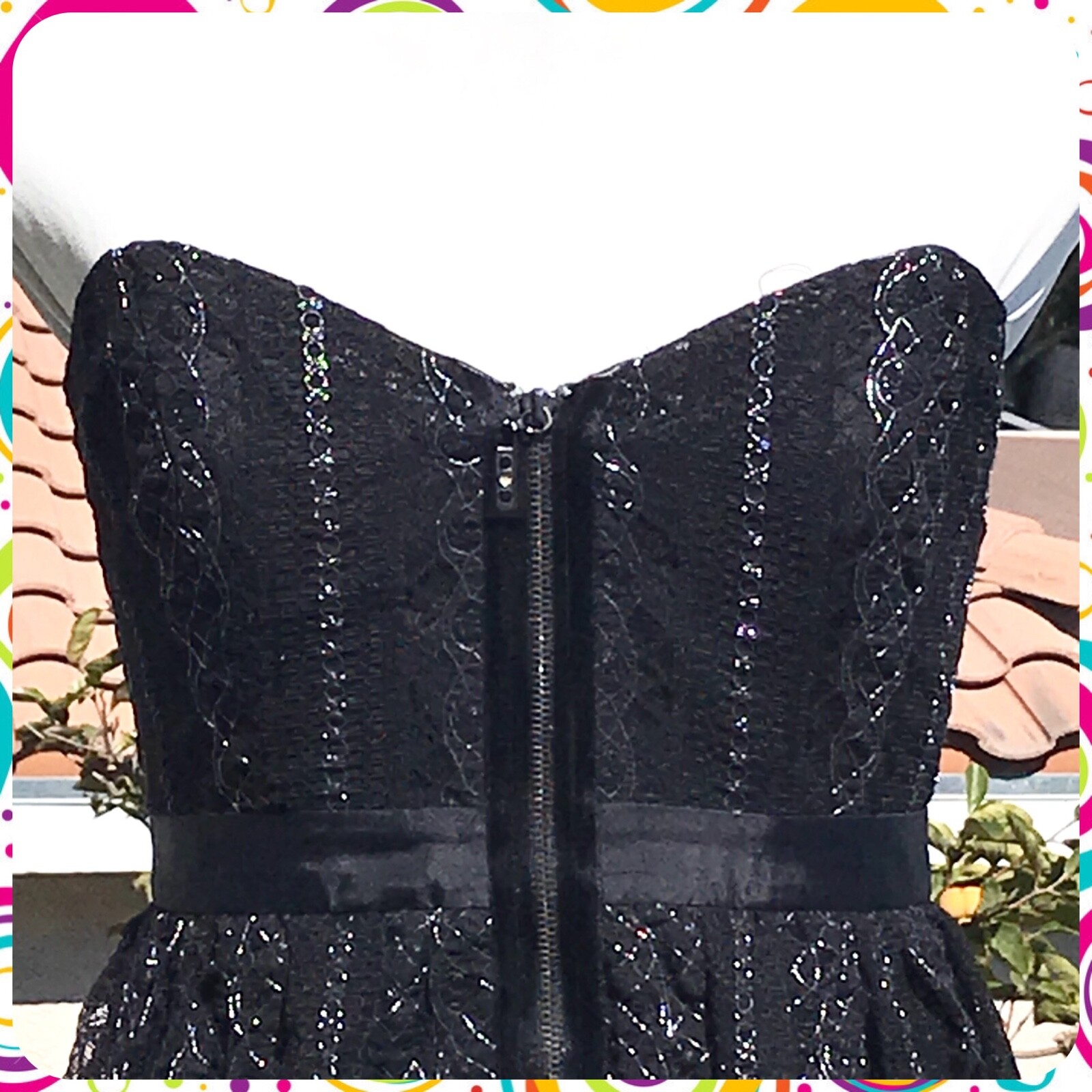 Vintage 90s LAUNDRY BY DESIGN Black Lace Sweetheart Neck Peplum Prom Dress Sz 2